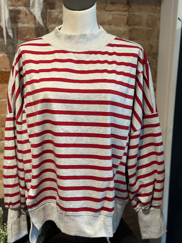Striped Mock Neck Sweatshirt
